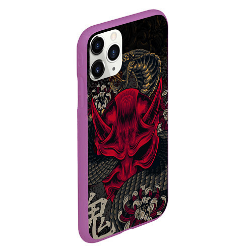 Чехол iPhone 11 Pro матовый Oni mask and snake / 3D-Фиолетовый – фото 2