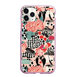 Чехол iPhone 11 Pro матовый Узор Тропические джунгли, цвет: 3D-розовый