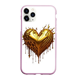 Чехол iPhone 11 Pro матовый Золотое сердце, цвет: 3D-розовый