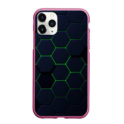 Чехол iPhone 11 Pro матовый Honeycombs green, цвет: 3D-малиновый