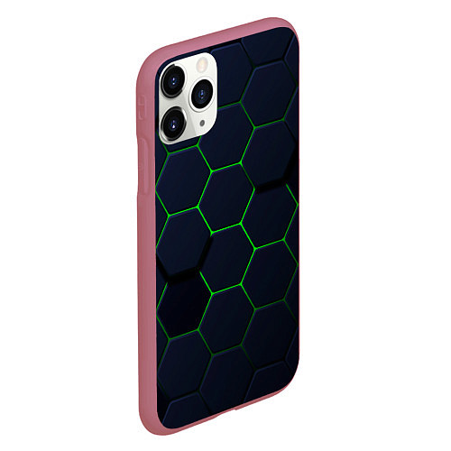 Чехол iPhone 11 Pro матовый Honeycombs green / 3D-Малиновый – фото 2