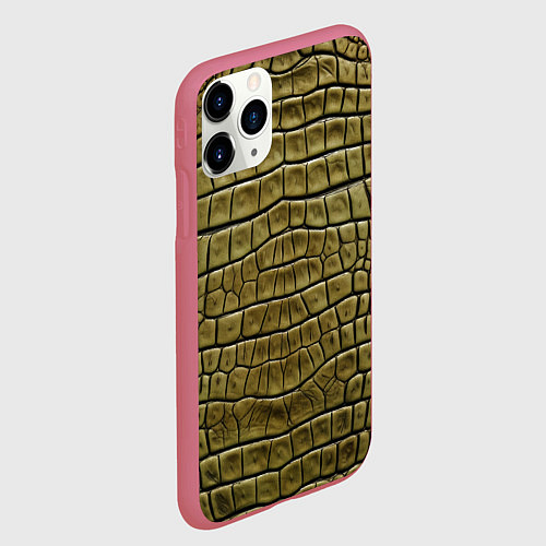 Чехол iPhone 11 Pro матовый Текстура кожи крокодила / 3D-Малиновый – фото 2