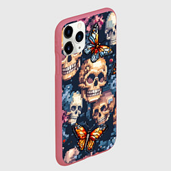 Чехол iPhone 11 Pro матовый Пиксельные черепа, цвет: 3D-малиновый — фото 2