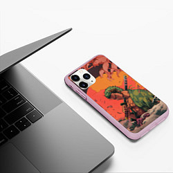 Чехол iPhone 11 Pro матовый Зоро на закате - One Piece, цвет: 3D-розовый — фото 2