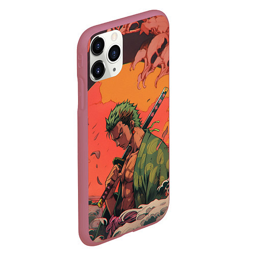 Чехол iPhone 11 Pro матовый Зоро на закате - One Piece / 3D-Малиновый – фото 2