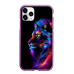 Чехол iPhone 11 Pro матовый Лев в космосе и звезды, цвет: 3D-фиолетовый