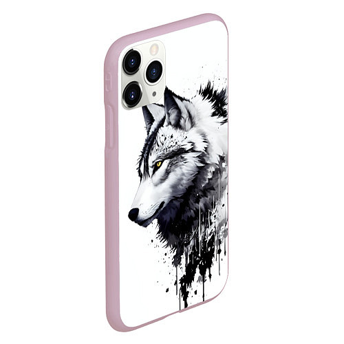 Чехол iPhone 11 Pro матовый Белый волк - краски / 3D-Розовый – фото 2