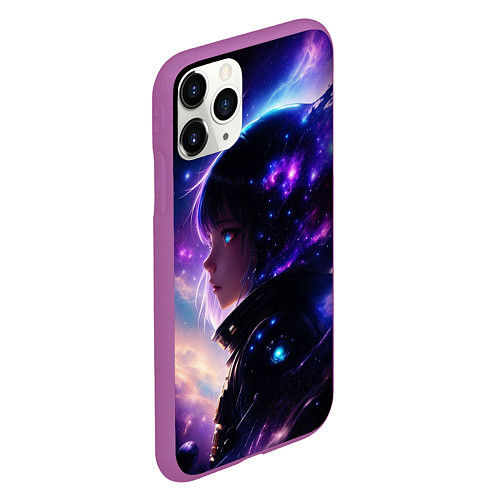 Чехол iPhone 11 Pro матовый Покорение космоса - девушка / 3D-Фиолетовый – фото 2