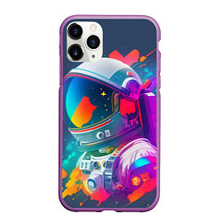 Чехол iPhone 11 Pro матовый Космонавт - акварельные мазки, цвет: 3D-фиолетовый