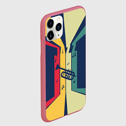 Чехол iPhone 11 Pro матовый Труба в разноцветных полосах Jazz music / 3D-Малиновый – фото 2