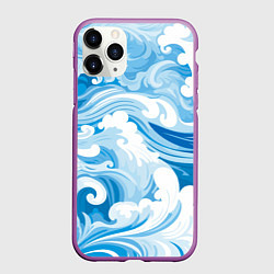 Чехол iPhone 11 Pro матовый Голубые волны, цвет: 3D-фиолетовый