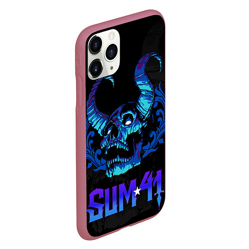 Чехол iPhone 11 Pro матовый Sum41 horns skull / 3D-Малиновый – фото 2