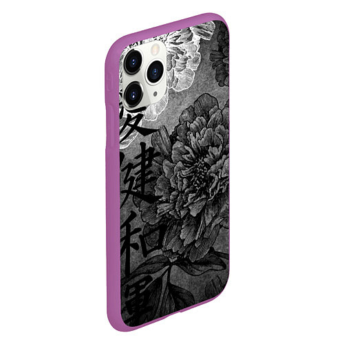 Чехол iPhone 11 Pro матовый Flowers - japanese art / 3D-Фиолетовый – фото 2