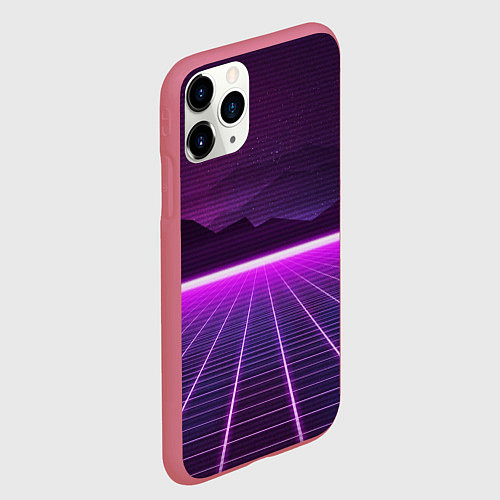 Чехол iPhone 11 Pro матовый Неоновые звёздные горы / 3D-Малиновый – фото 2