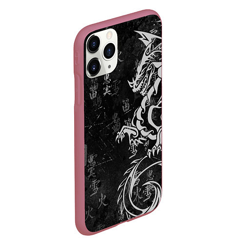 Чехол iPhone 11 Pro матовый White dragon - grunge / 3D-Малиновый – фото 2