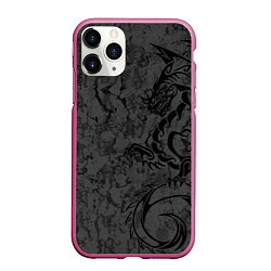 Чехол iPhone 11 Pro матовый Black dragon - grunge