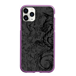 Чехол iPhone 11 Pro матовый Black dragon - grunge, цвет: 3D-фиолетовый