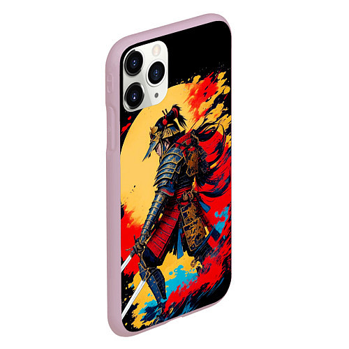 Чехол iPhone 11 Pro матовый Японский самурай - закат / 3D-Розовый – фото 2