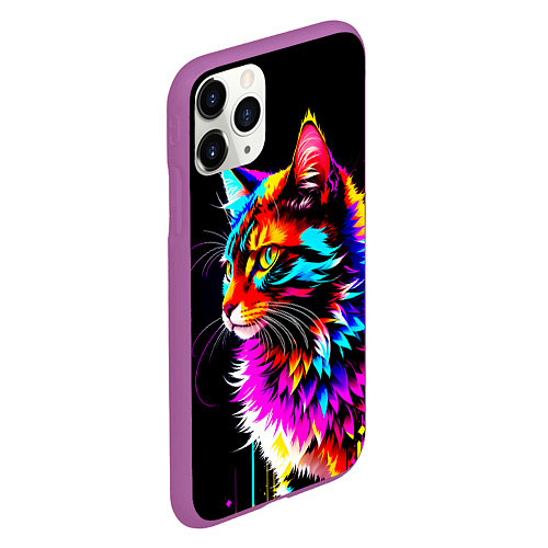 Чехол iPhone 11 Pro матовый Неоновый пушистик - кот / 3D-Фиолетовый – фото 2