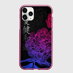 Чехол iPhone 11 Pro матовый Neon flowers - japanese art, цвет: 3D-малиновый