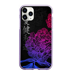 Чехол iPhone 11 Pro матовый Neon flowers - japanese art, цвет: 3D-светло-сиреневый