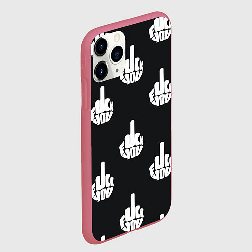 Чехол iPhone 11 Pro матовый С факами на английском - паттерн / 3D-Малиновый – фото 2