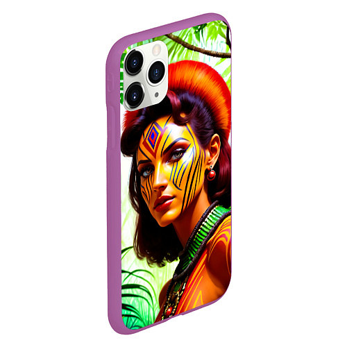 Чехол iPhone 11 Pro матовый Девушка воин в боевой раскраске / 3D-Фиолетовый – фото 2
