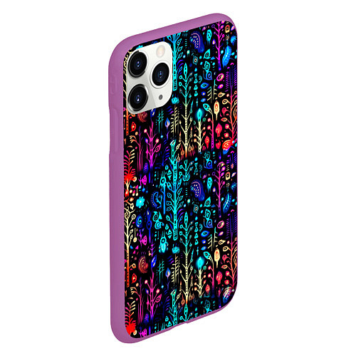 Чехол iPhone 11 Pro матовый Флуоресцентные Цветы / 3D-Фиолетовый – фото 2