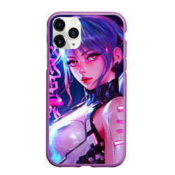 Чехол iPhone 11 Pro матовый Кибер-девушка неон аниме, цвет: 3D-фиолетовый