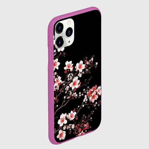 Чехол iPhone 11 Pro матовый Цветущая сакура - белые и красные / 3D-Фиолетовый – фото 2