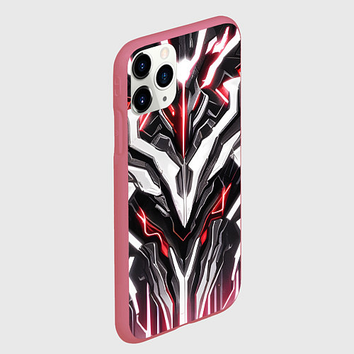 Чехол iPhone 11 Pro матовый Неоновая кибер броня красная / 3D-Малиновый – фото 2