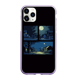 Чехол iPhone 11 Pro матовый Комикс ночная деревня, цвет: 3D-светло-сиреневый