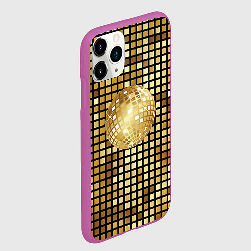 Чехол iPhone 11 Pro матовый Золотой диско шар и золотая мозаика / 3D-Фиолетовый – фото 2