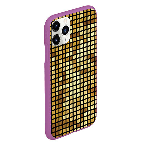 Чехол iPhone 11 Pro матовый Золотая мозаика, поверхность диско шара / 3D-Фиолетовый – фото 2