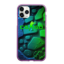 Чехол iPhone 11 Pro матовый CS GO green black abstract, цвет: 3D-фиолетовый