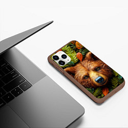 Чехол iPhone 11 Pro матовый Медведь в листьях, цвет: 3D-коричневый — фото 2