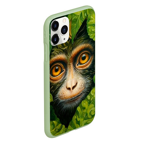 Чехол iPhone 11 Pro матовый Обезьянка в джунгли / 3D-Салатовый – фото 2