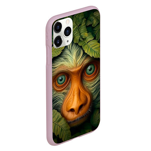 Чехол iPhone 11 Pro матовый Обезьяна в джунглях / 3D-Розовый – фото 2
