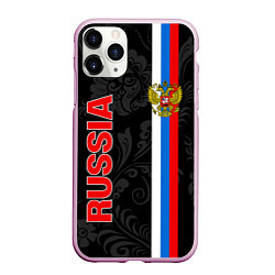 Чехол iPhone 11 Pro матовый Russia black style, цвет: 3D-розовый