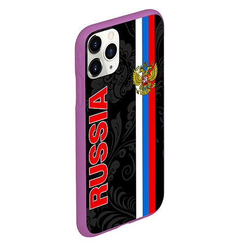 Чехол iPhone 11 Pro матовый Russia black style / 3D-Фиолетовый – фото 2