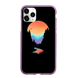 Чехол iPhone 11 Pro матовый Неоновое солнце SynthWave, цвет: 3D-фиолетовый