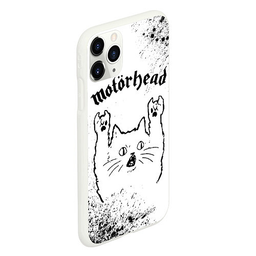 Чехол iPhone 11 Pro матовый Motorhead рок кот на светлом фоне / 3D-Белый – фото 2