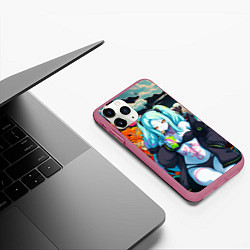 Чехол iPhone 11 Pro матовый Ребекка и дракон - Киберпанк аниме, цвет: 3D-малиновый — фото 2