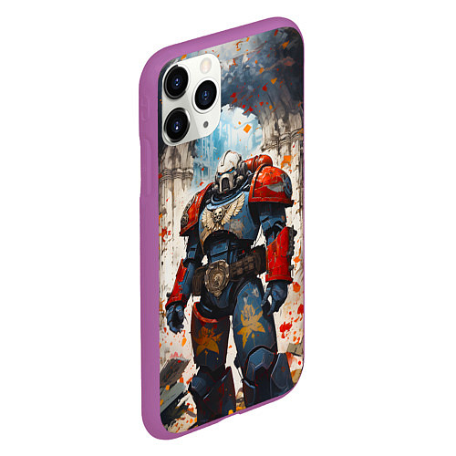 Чехол iPhone 11 Pro матовый Космодесант - Warhammer 40k / 3D-Фиолетовый – фото 2