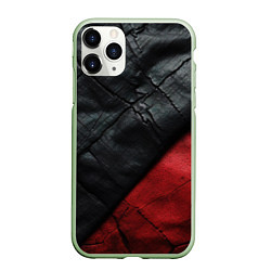 Чехол iPhone 11 Pro матовый Черно - красная кожа, цвет: 3D-салатовый
