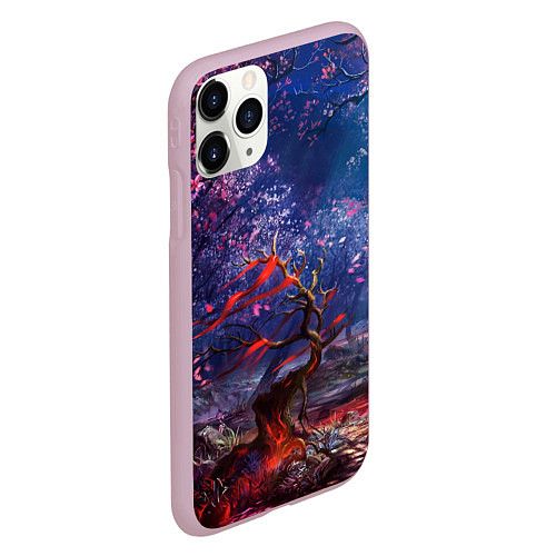 Чехол iPhone 11 Pro матовый Магический лес при луне / 3D-Розовый – фото 2