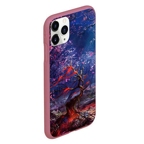 Чехол iPhone 11 Pro матовый Магический лес при луне / 3D-Малиновый – фото 2