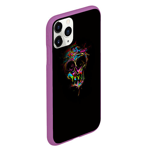Чехол iPhone 11 Pro матовый Череп - потекшие краски / 3D-Фиолетовый – фото 2