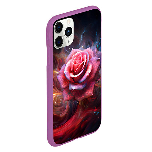 Чехол iPhone 11 Pro матовый Алая космическая роза - Нейросеть / 3D-Фиолетовый – фото 2