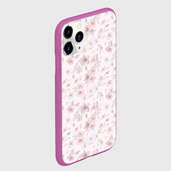 Чехол iPhone 11 Pro матовый Акварельный паттерн цветов сакуры, цвет: 3D-фиолетовый — фото 2